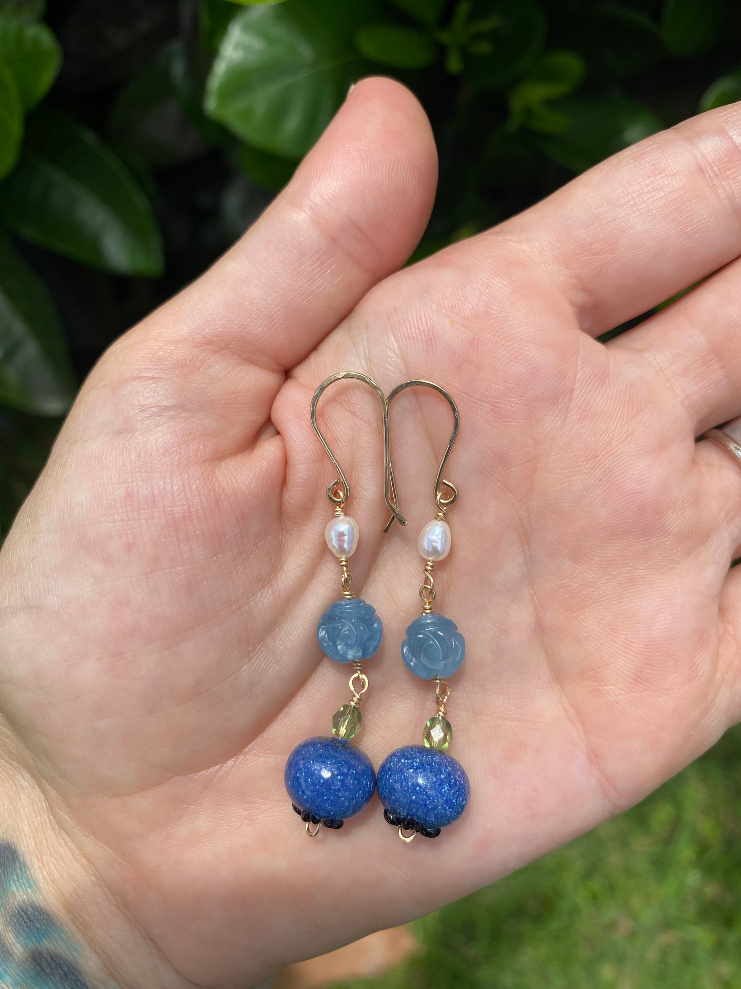 Blueberry Aquamarine Rose Keshi Pearl Earrings