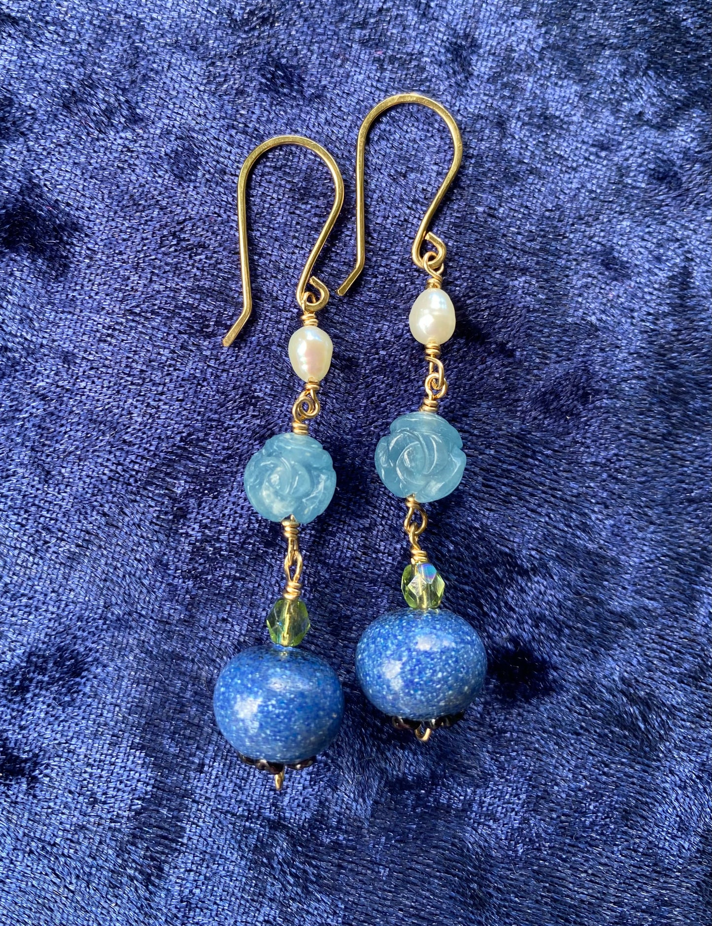 Blueberry Aquamarine Rose Keshi Pearl Earrings